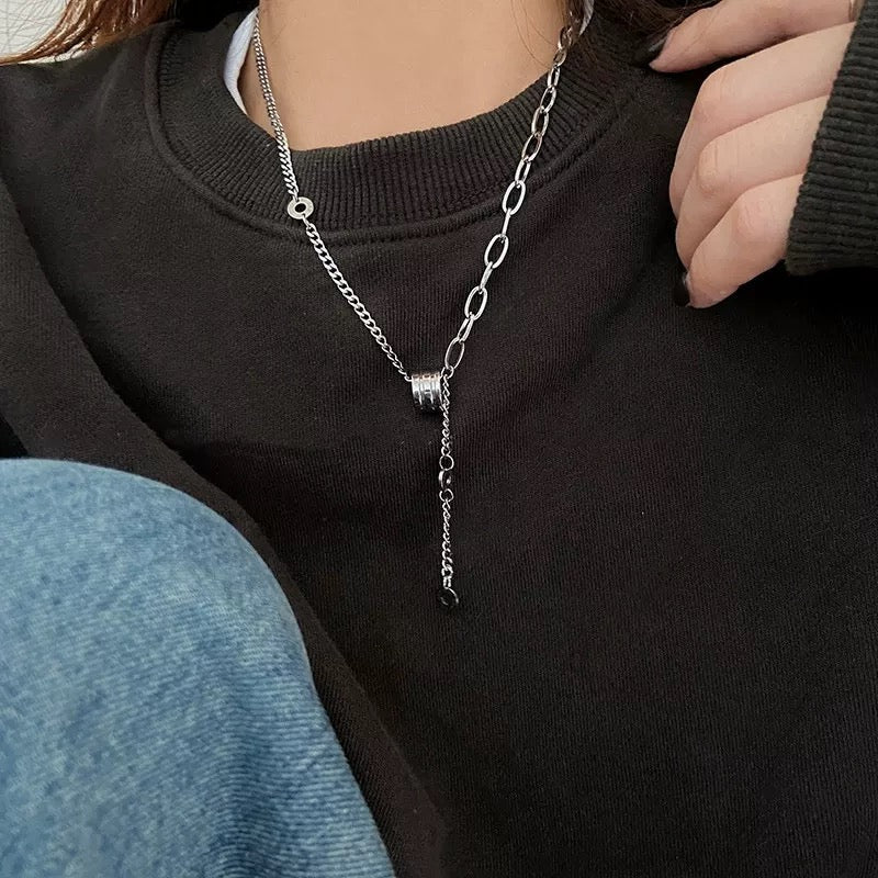 Bold Mixed Chain Lariat Necklace - Image 2